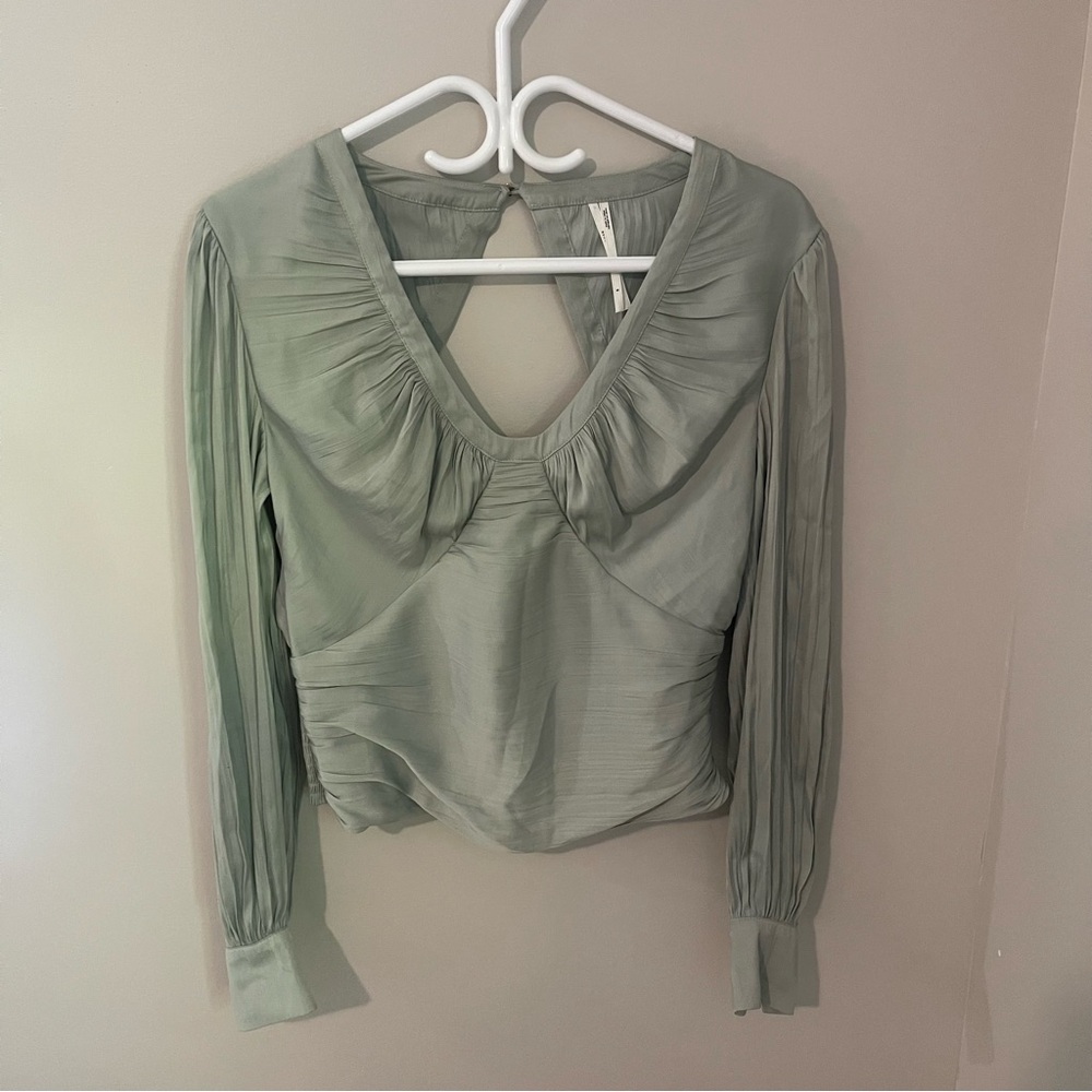 Anthropologie Blouson-Sleeve Blouse In Mint Green Size Small - Picture 4 of 7
